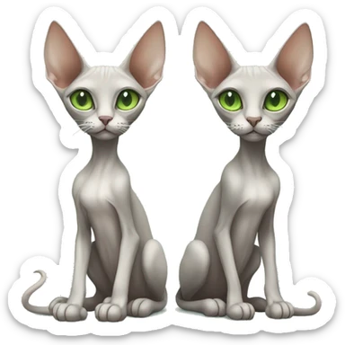 two skinny sphinx cats one grey one white with green eyes sticker