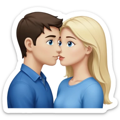  kissing blonde girl with blue eyes and white boy with dark brown hair  sticker