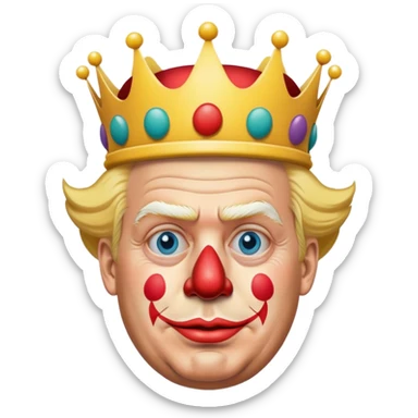 Donald Trump highly detailed, photorealistic as a clown no neck or body, slightly turned to the right. Skin texture, lighting, and facial details should be ultra-realistic, resembling a professional 3D render must look exactly like him. Transparent background. cartoon crown on his head

 sticker