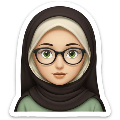 White hijabi girl with black eyes and black long hair white girl and black eyes wearing glasses and a white skin girl with curly honey hair and green eyes sticker