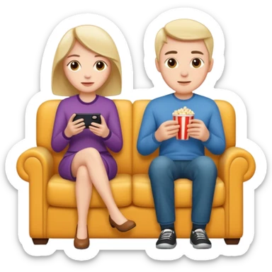 A couple sitting on a sofa watching a movie sticker