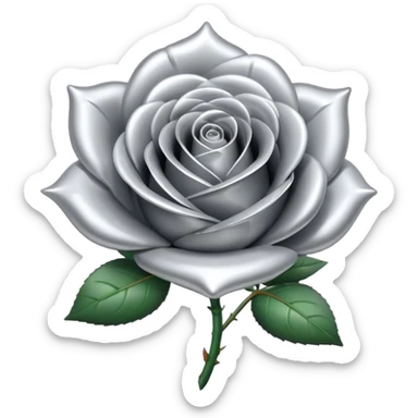 A rose emoji made of liquid silver metal minimalistic iOS emoji style, centered sticker