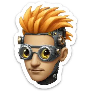 Light orange Mohawk hair male cyborg head with silver steampunk goggles and circuits sticker