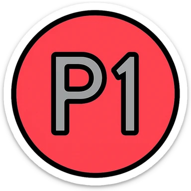 the text 'P1' inside a red circle, clear and bold, suitable for indicating a critical incident sticker