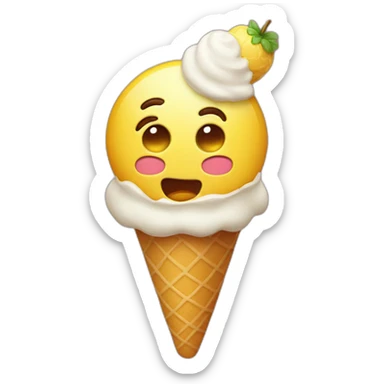 Classic yellow face emoji, with a silly face and an ice cream cone on his forehead sticker