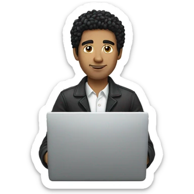 white man with black hair working on his laptop sticker
