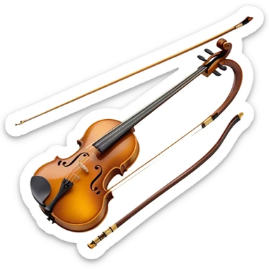  "Create a detailed and elegant emoji representing the Hans Klein HKCB cello bow. The design should feature the bow’s sleek, polished wooden stick with delicate, smooth curves, and fine detailing on the frog and winding. The bow hair should be visible, taut and neatly arranged. Add subtle metallic accents around the frog to emphasize the quality craftsmanship. Use rich brown and gold tones for the bow, with slight highlights on the silver and ebony components. The background should be transparent. sticker