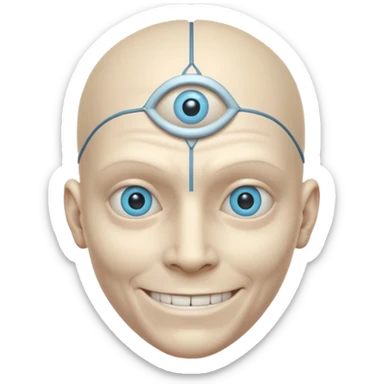 mutant test subject portrait, head and shoulders only, third eye on forehead, pale skin, creepy calm smile, lab experiment style, 3D cartoon, mobile game icon style, clean background, no text, no watermark

 sticker