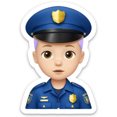 baby in police dress without cap sticker