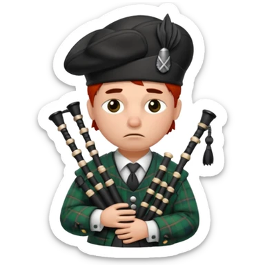 Sad small bagpiper with one crying with tear on his face show whole body sticker