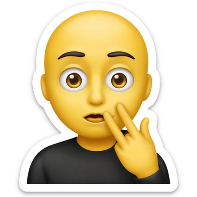 emoji with yellow face large expressive eyes shushing gesture finger to lips simple emoji style sticker