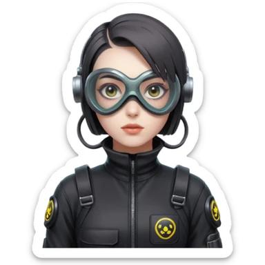 cyberpunk gasmask girl programmer buzzcut hair sticker