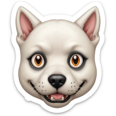 tattooed scary looking dog with heavy face tattoes, white dog and piercings sticker