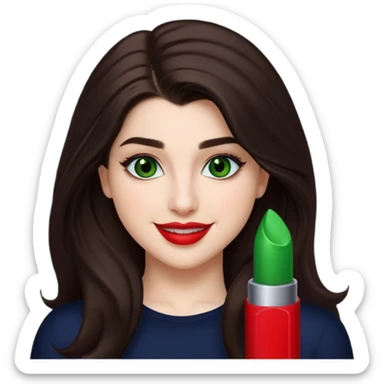 Lauren Jauregui with long dark brown hair, green eyes, red lip sticker