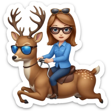 Girl with light brown hair and blue eyes riding a deer wearing sunglasses sticker