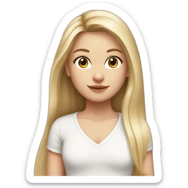 caucasian girl, long straight blonde hair, white v-neck laced top sticker