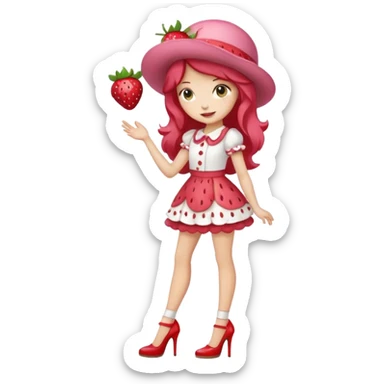 pretty and cute realistic modern day strawberry shortcake full body with high heels emoji sticker