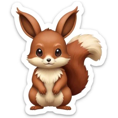 Cute cool animal hybrid Fakemon full body, dark-red-brown, beige, squirrel-eevee-bunny sticker