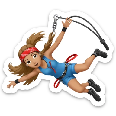 bungee jumping face in action with earrings and long hair flying away and bandana sticker