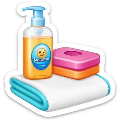Soap, washcloth and kids shampoo sticker