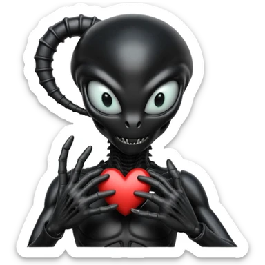 black xenomorph making heart sign sticker