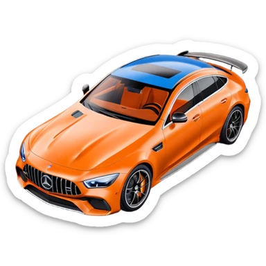 Mercedes amg gt 63 orange colour From top angle light coming from back and creating rimlight with blue colour on object sticker