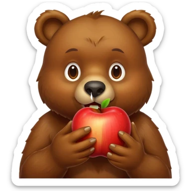 bear eating apple sticker