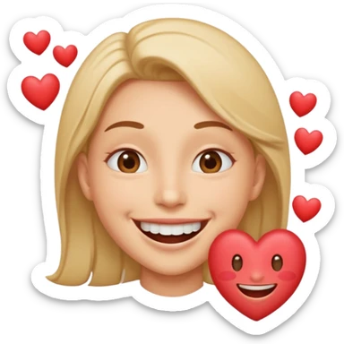 Una cara con una sonrisa tan amplia que la mitad inferior parece salirse del círculo del emoji. Se puede añadir un efecto de "espray" de pequeñas partículas de alegría (como mini-corazones o destellos) que salen de la boca. sticker