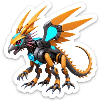  exotic futuristic warm-colored modern colorful neon-colored cyber-Fakémon-Digimon-Trico-creature sticker
