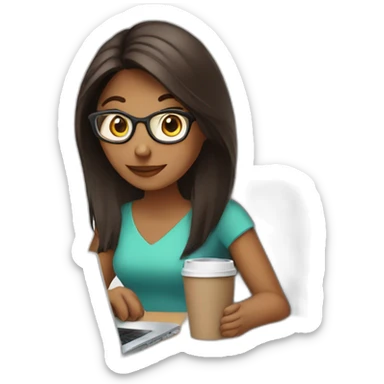 busy girl with laptop and coffee sticker