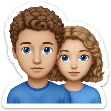 20 year old boy with slightly curly dark blonde hair and blue eyes with 20 year old girl with brown hair and blue eyes sticker