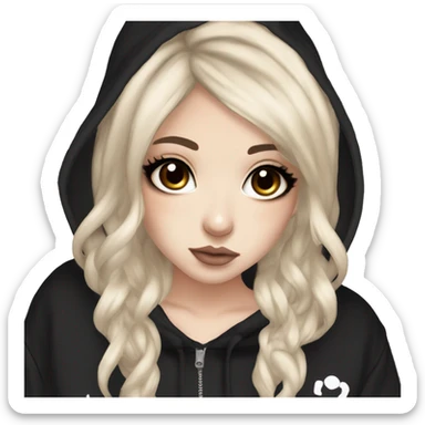 hime gyaru girl, tattoos, pale skin with medium brown and black hair, dark makeup, black hoodie sticker