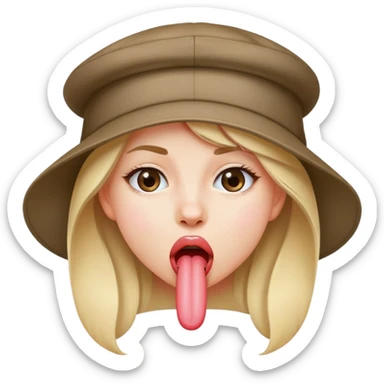teen girl sticking out her tongue, wearing a hat sticker