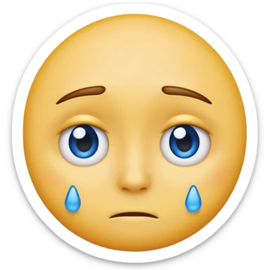 A regular, simple, yellow  skin, round face emoji looking straight at me not smilling, just staring with a blue and almost clear looking tear rolling down its cheek sticker