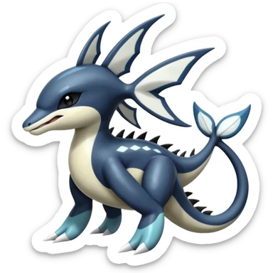 Black and white smooth glossy soft hot handsome tough badass cool Meloetta-Dialga-Orca-Salandit-Giratina-Pokémon-Fakémon-fusion-hybrid-creature (full body), 4-legged,  sticker