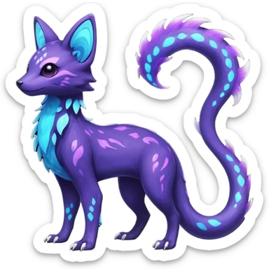 Rare realistic dark-purple indigo violet nebulae shiny sparkly dark-neon glowing bioluminescent edgy badass epic pretty beautiful handsome gorgeous aesthetic colorful vibrant Vernid-Trico-species-Fakemon-creature by LiLaiRa, 4 legs, 1 tail, random markings, (full body) sticker