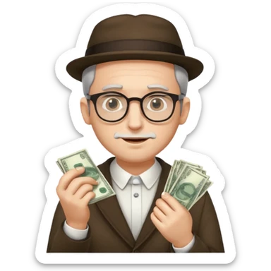 A jewish cunning man in glasses counting money sticker