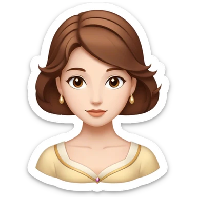 Cinematic Timeless Belle Portrait Emoji, rendered in a clean, vector style. Depict Belle with fair, luminous skin, beautifully arranged brown hair, and a serene, graceful expression, dressed in her classic attire. The design features bold, simplified shapes, a soft, enchanting glow, and a subtle glowing outline, capturing the essence of pure, timeless beauty. sticker