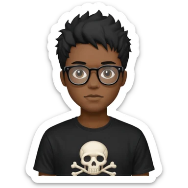 black anime hair guy with skeleton makeup. wearing a stussy tshirt with glasses sticker