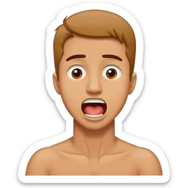 Man with his mouth open grabbing his neck sticker