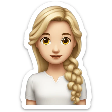 9 year old white girl with realy long brow waivy hair wearing a white shirt with black letters sticker