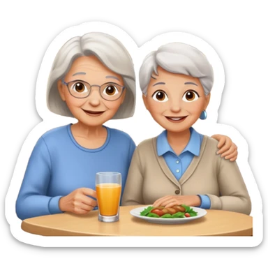 conversación dentro de un restaurant  dos personas y una de las persoans sea una abuela sticker