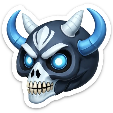 Shiny Dark Edgy  Duskull-Inteleon-Amaura-Fakémon-hybrid-creature (full body) with a horned animal-skull-mask sticker