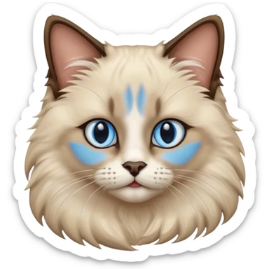 Ragdoll cat, with dark nose/center face area with surrounding beige fur, bright blue eyes sticker