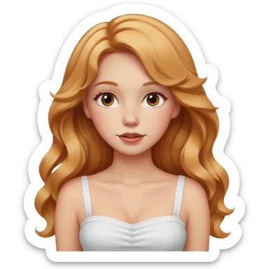white girl with strawberry blonde super long wavy hair, white tube top, blushed cheeks sticker
