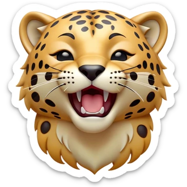 Cinematic Cute Yawning Jaguar Portrait Emoji, Head tilted slightly with a dramatic, wide-open yawn, showcasing a lithe, graceful build with distinctive rosette patterns and sleepy, half-closed eyes, Simplified yet irresistibly adorable features, highly detailed, glowing with a soft, cozy wild glow, high shine, relaxed yet expressive, stylized with a dash of whimsical feline charm, soft glowing outline, capturing the essence of a drowsy yet affectionate guardian that appears ready to stretch out for a nap! sticker