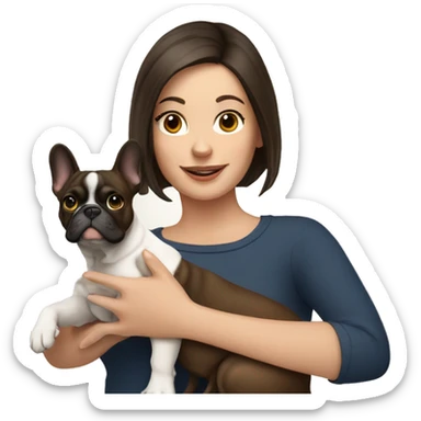 Brunette holding French bulldog  sticker