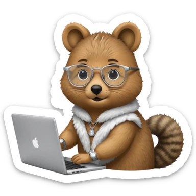 Quokka with silver-rimmed glasses working on a laptop sticker