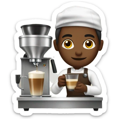 Barista making latte with espresso machine sticker