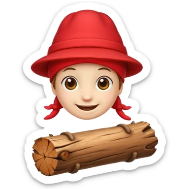 create a small, clean and expressive emoji in the style of Discord emojis, featuring the Catalan ‘Cagatió’ (Tió de Nadal). The emoji should show a cute wooden log with a friendly smiling face, wearing the traditional red ‘barretina’ hat, with small simple legs sticker